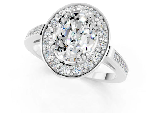 White gold Oval Cut Moissanite Halo Ring with Split Shank and Four-Prong Setting_1