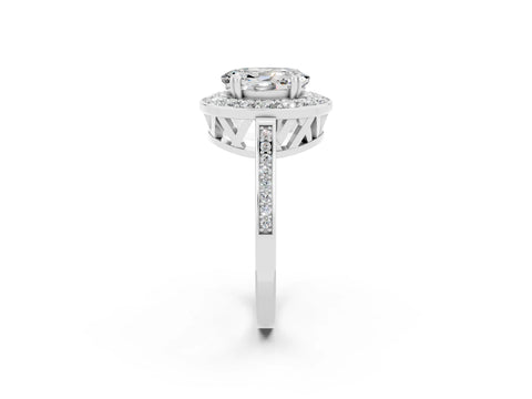 White gold Oval Cut Moissanite Halo Ring with Split Shank and Four-Prong Setting_2
