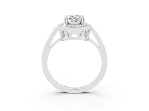 White gold Oval Cut Moissanite Halo Ring with Split Shank and Four-Prong Setting_3