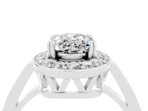 White gold Oval Cut Moissanite Halo Ring with Split Shank and Four-Prong Setting_4