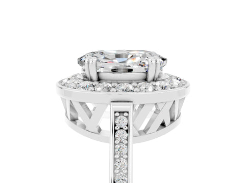 White gold Oval Cut Moissanite Halo Ring with Split Shank and Four-Prong Setting_5