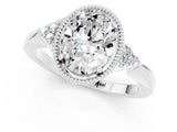 White gold Oval Cut Moissanite Halo Ring with Tapered Band and Four-Prong Setting_1
