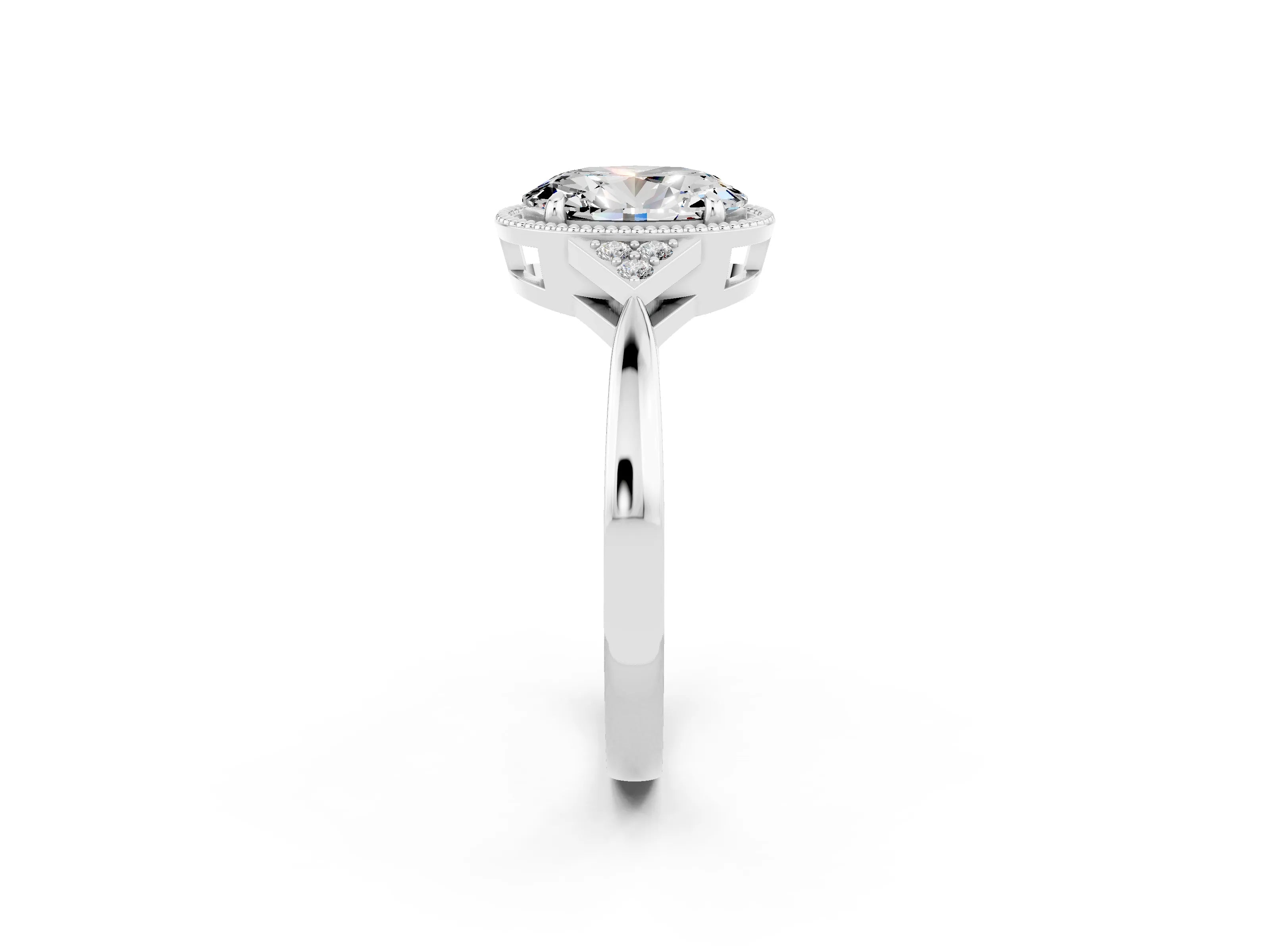 White gold Oval Cut Moissanite Halo Ring with Tapered Band and Four-Prong Setting_2