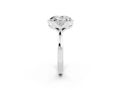 White gold Oval Cut Moissanite Halo Ring with Tapered Band and Four-Prong Setting_2