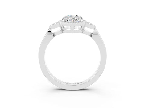 White gold Oval Cut Moissanite Halo Ring with Tapered Band and Four-Prong Setting_3