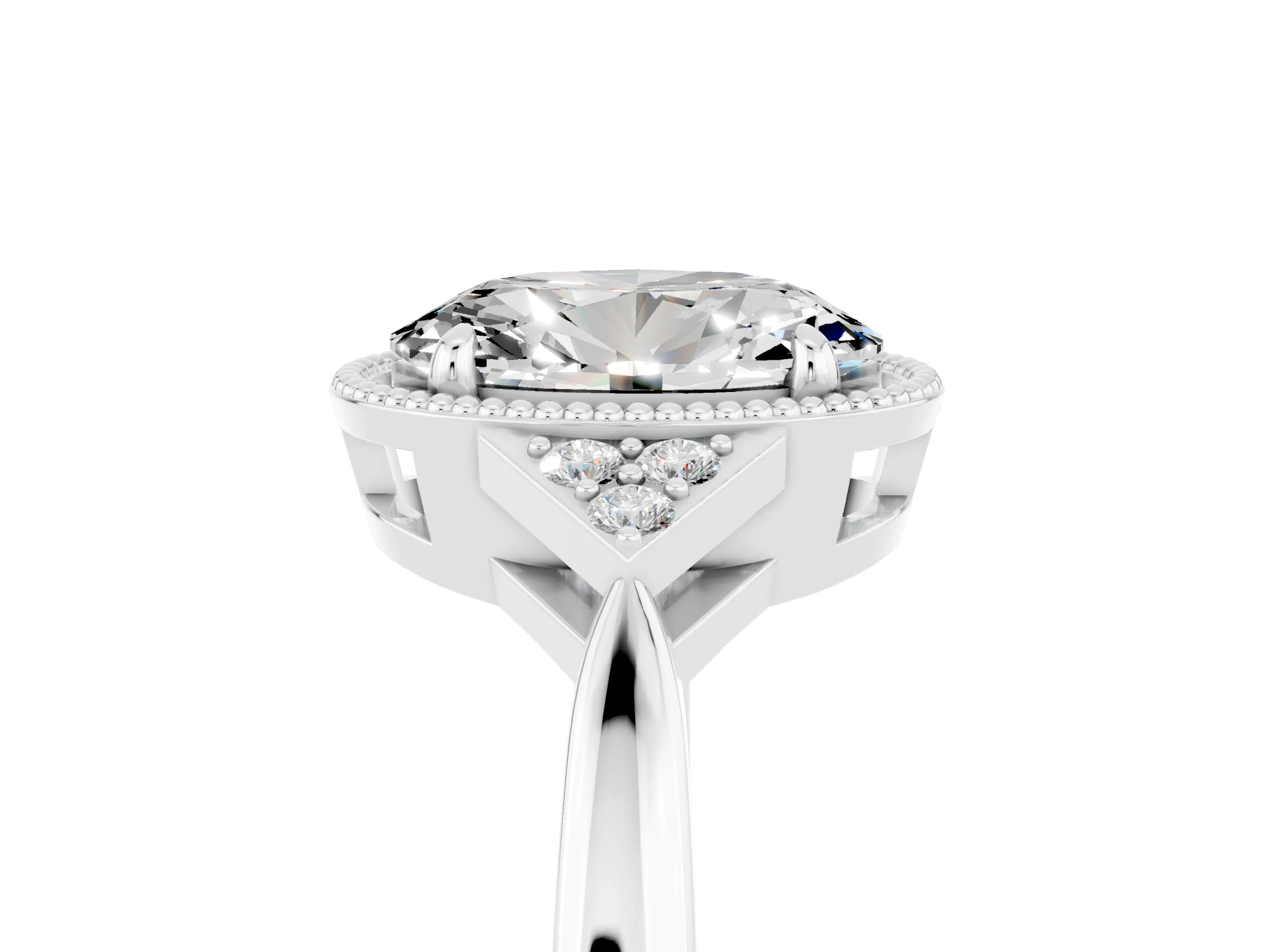White gold Oval Cut Moissanite Halo Ring with Tapered Band and Four-Prong Setting_5