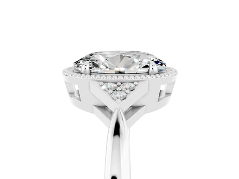 White gold Oval Cut Moissanite Halo Ring with Tapered Band and Four-Prong Setting_5