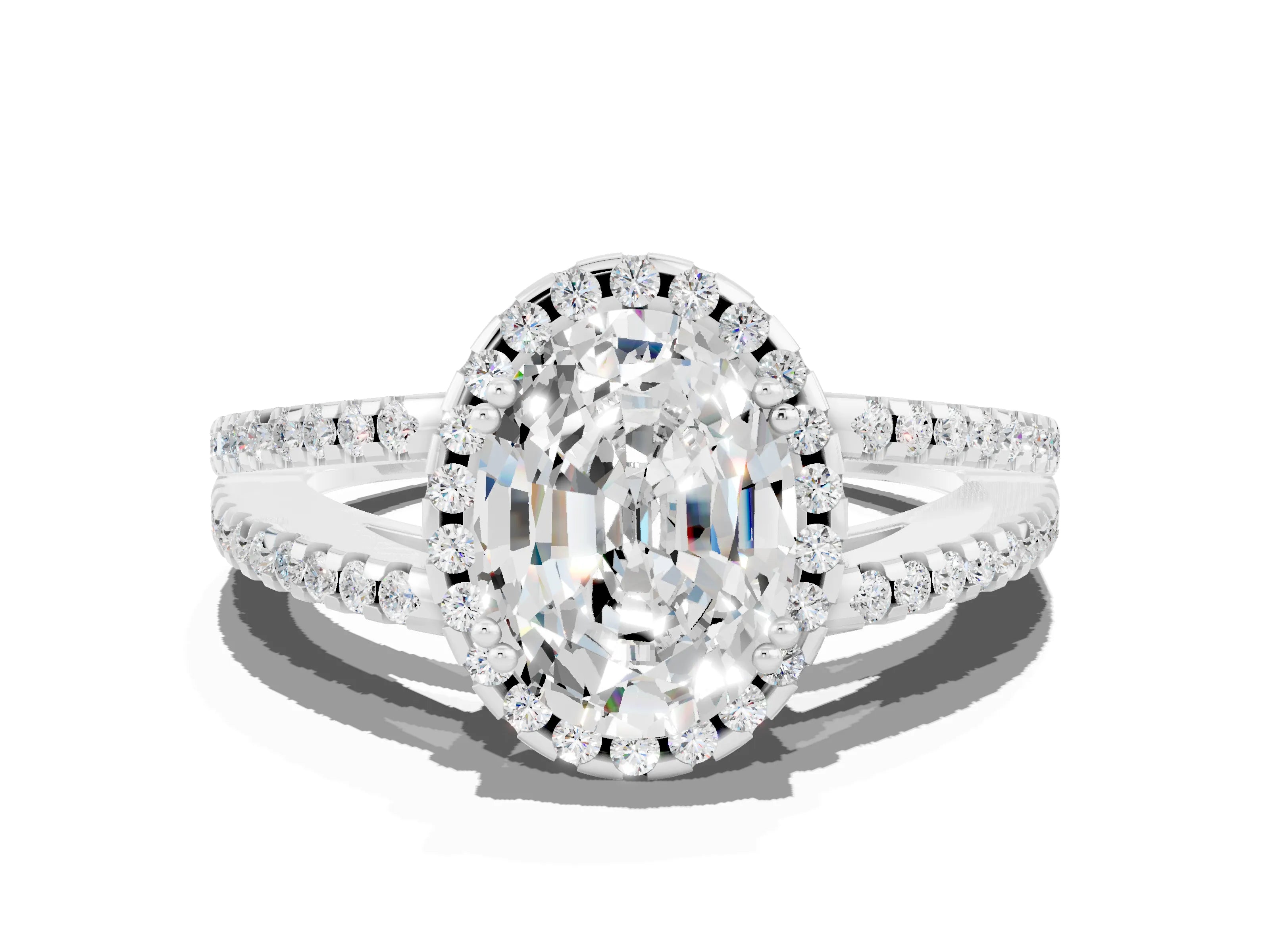 White gold Oval Cut Moissanite Halo Split Shank Engagement Ring_12