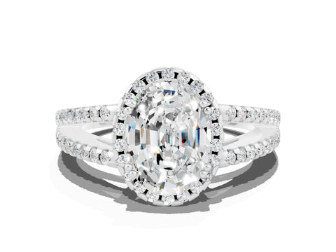 White gold Oval Cut Moissanite Halo Split Shank Engagement Ring_12