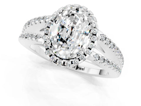 White gold Oval Cut Moissanite Halo Split Shank Engagement Ring_13