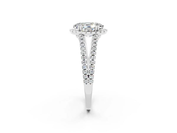Platinum Oval Cut Moissanite Halo Split Shank Engagement Ring