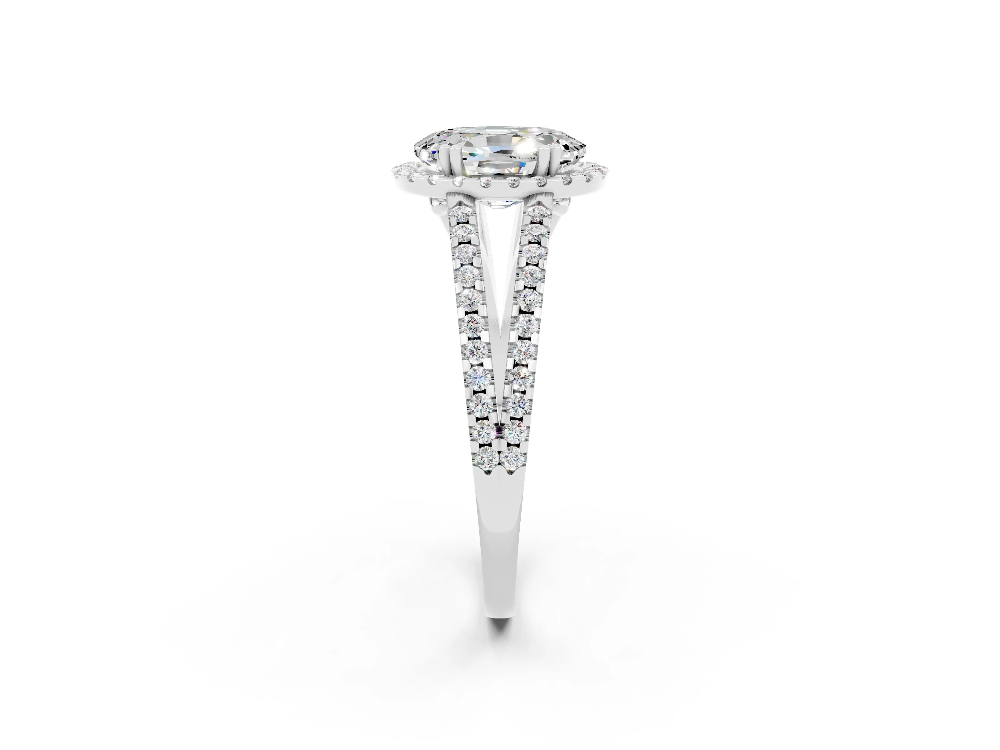 White gold Oval Cut Moissanite Halo Split Shank Engagement Ring_14