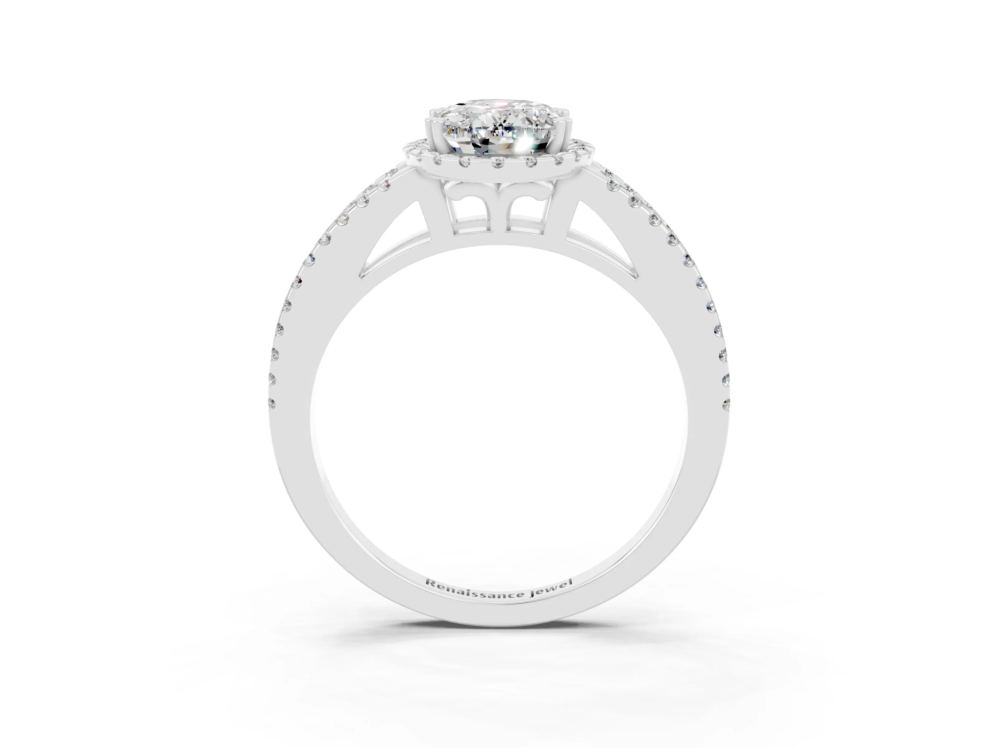 White gold Oval Cut Moissanite Halo Split Shank Engagement Ring_15