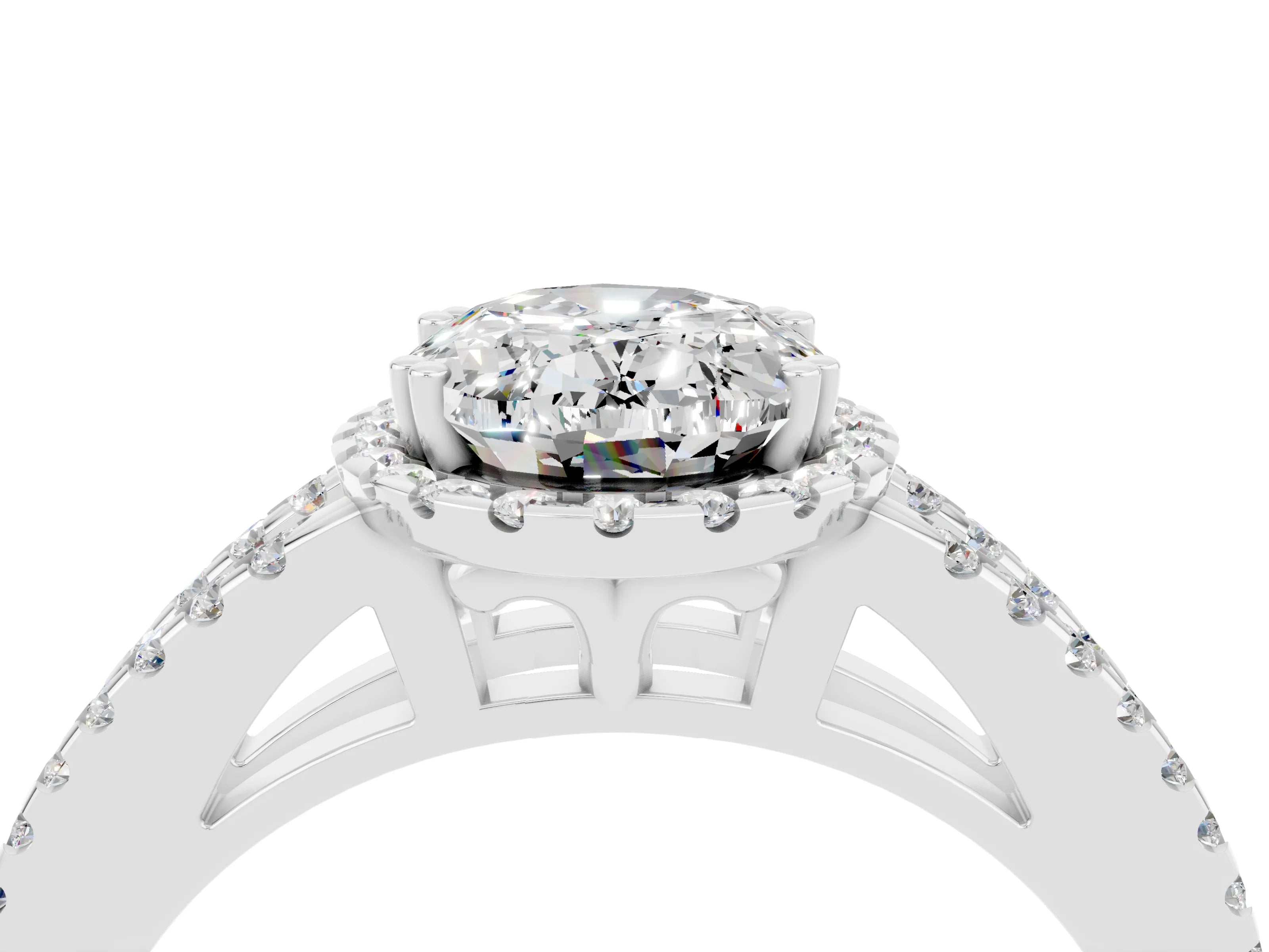White gold Oval Cut Moissanite Halo Split Shank Engagement Ring_16
