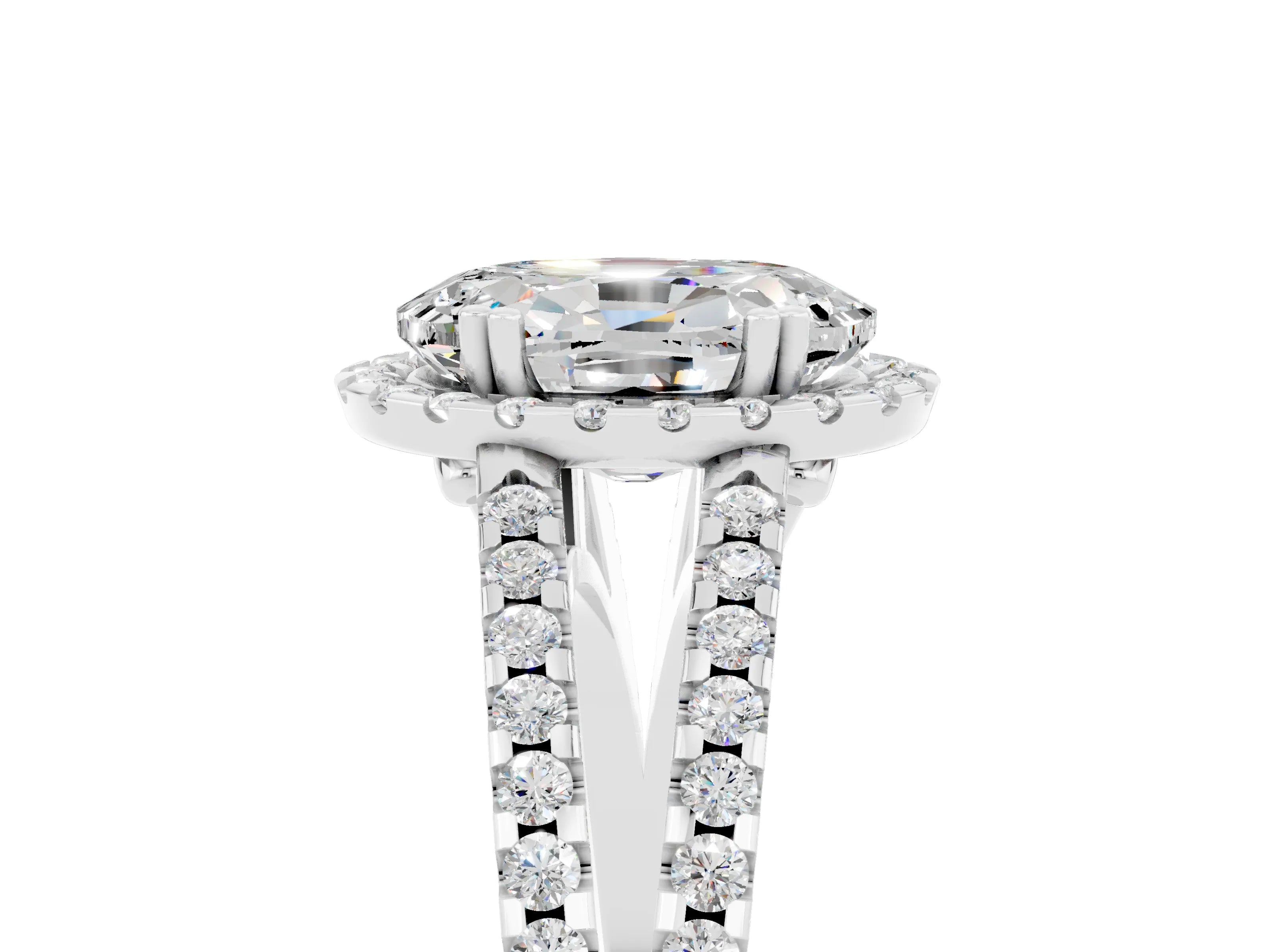 White gold Oval Cut Moissanite Halo Split Shank Engagement Ring_17