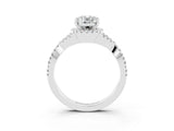 White gold Oval Cut Moissanite Halo Twist Band Solitaire Prong Setting Ring_3