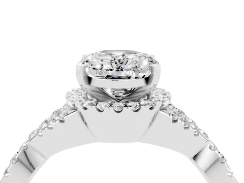 White gold Oval Cut Moissanite Halo Twist Band Solitaire Prong Setting Ring_4