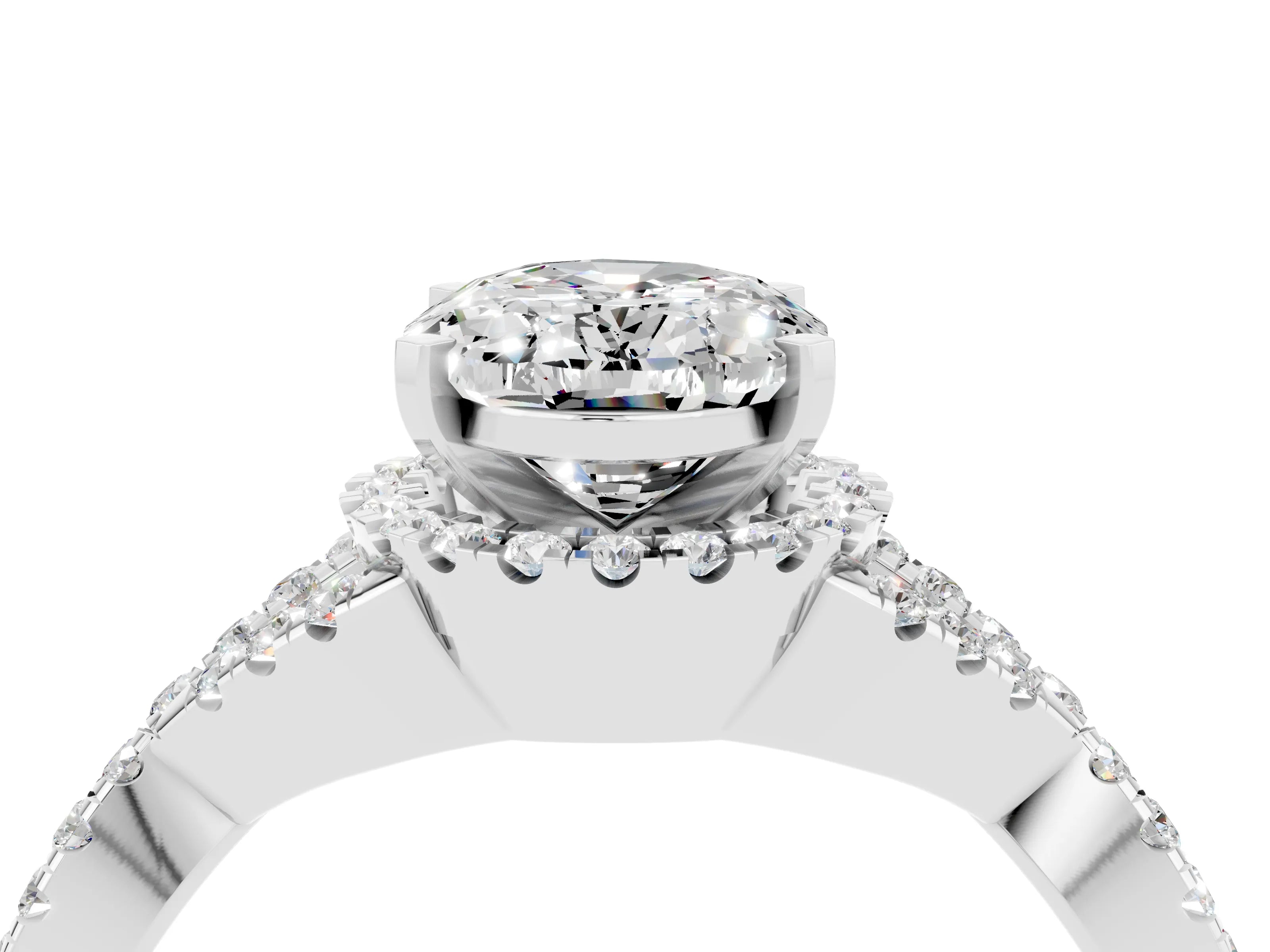 White gold Oval Cut Moissanite Halo Twist Band Solitaire Prong Setting Ring_4