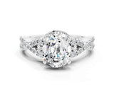 White gold Oval Cut Moissanite Halo Twist Band Solitaire Prong Setting Ring