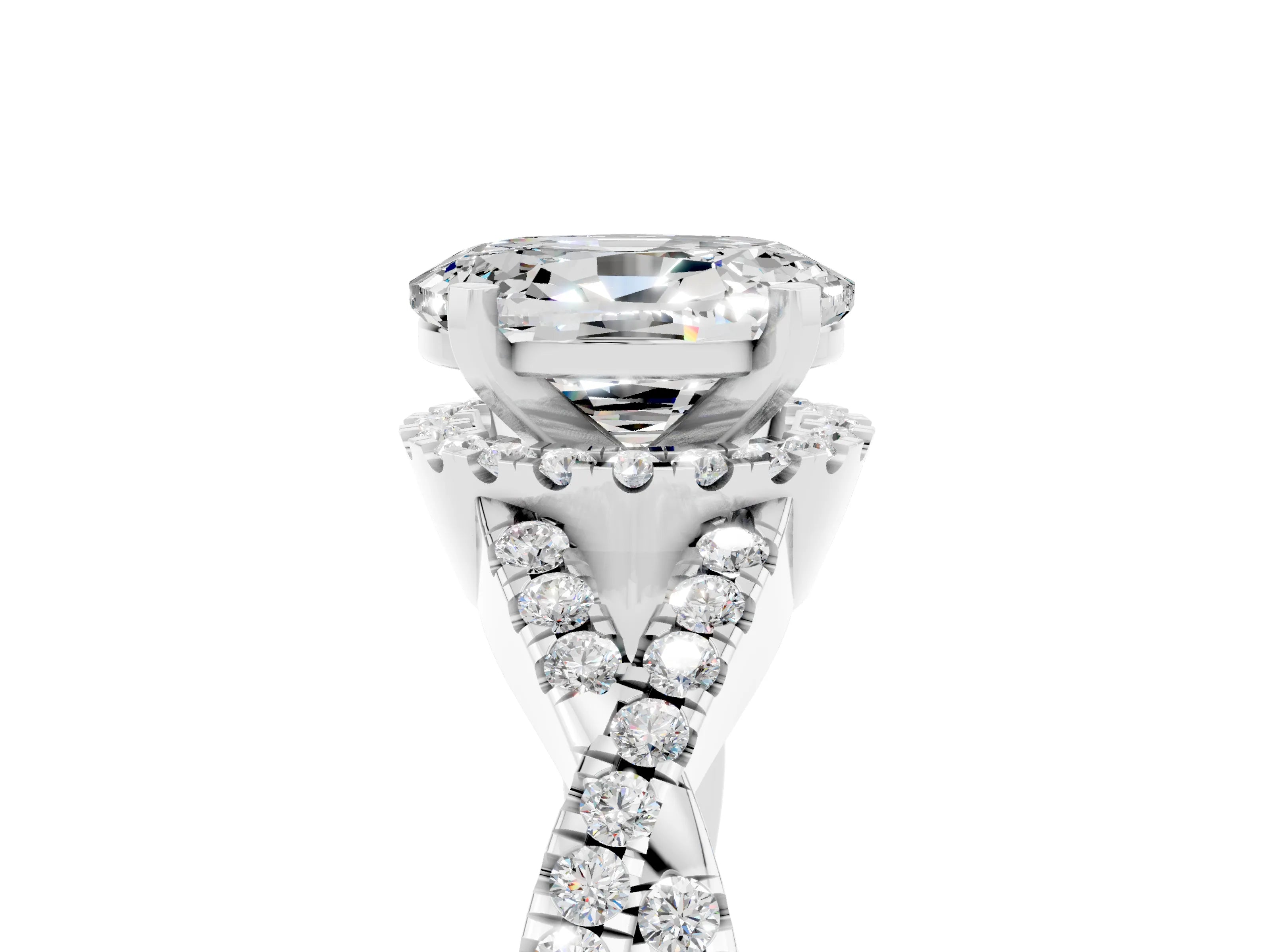 White gold Oval Cut Moissanite Halo Twist Band Solitaire Prong Setting Ring_5