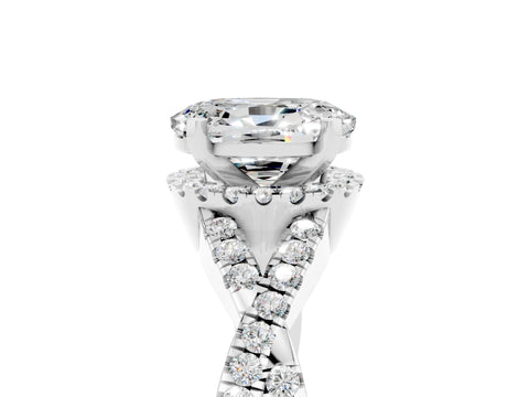 White gold Oval Cut Moissanite Halo Twist Band Solitaire Prong Setting Ring_5
