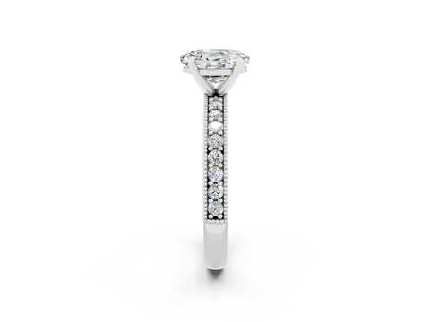 White gold Oval Cut Moissanite Milgrain Pavé Engagement Ring with Four-Prong Setting_14