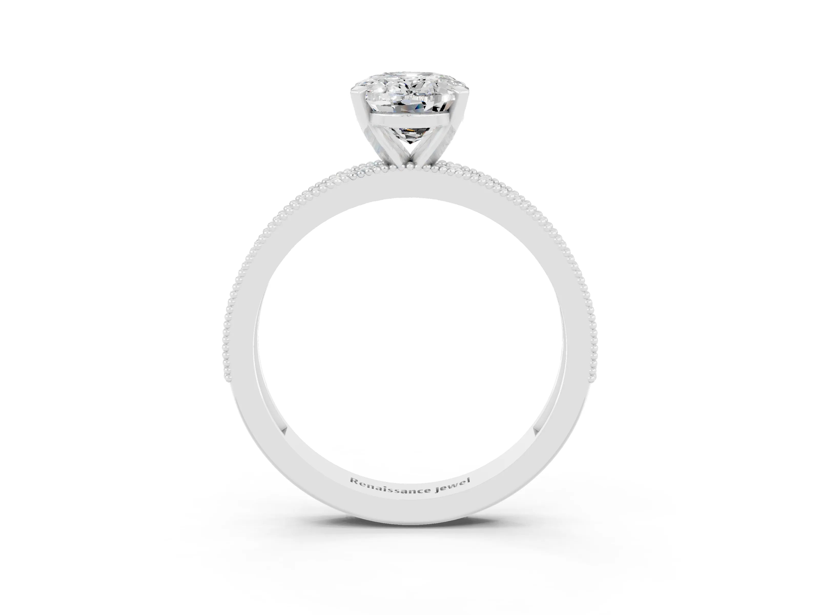 White gold Oval Cut Moissanite Milgrain Pavé Engagement Ring with Four-Prong Setting_15