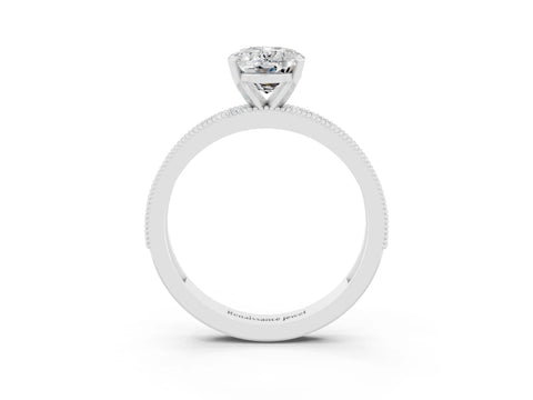 White gold Oval Cut Moissanite Milgrain Pavé Engagement Ring with Four-Prong Setting_15