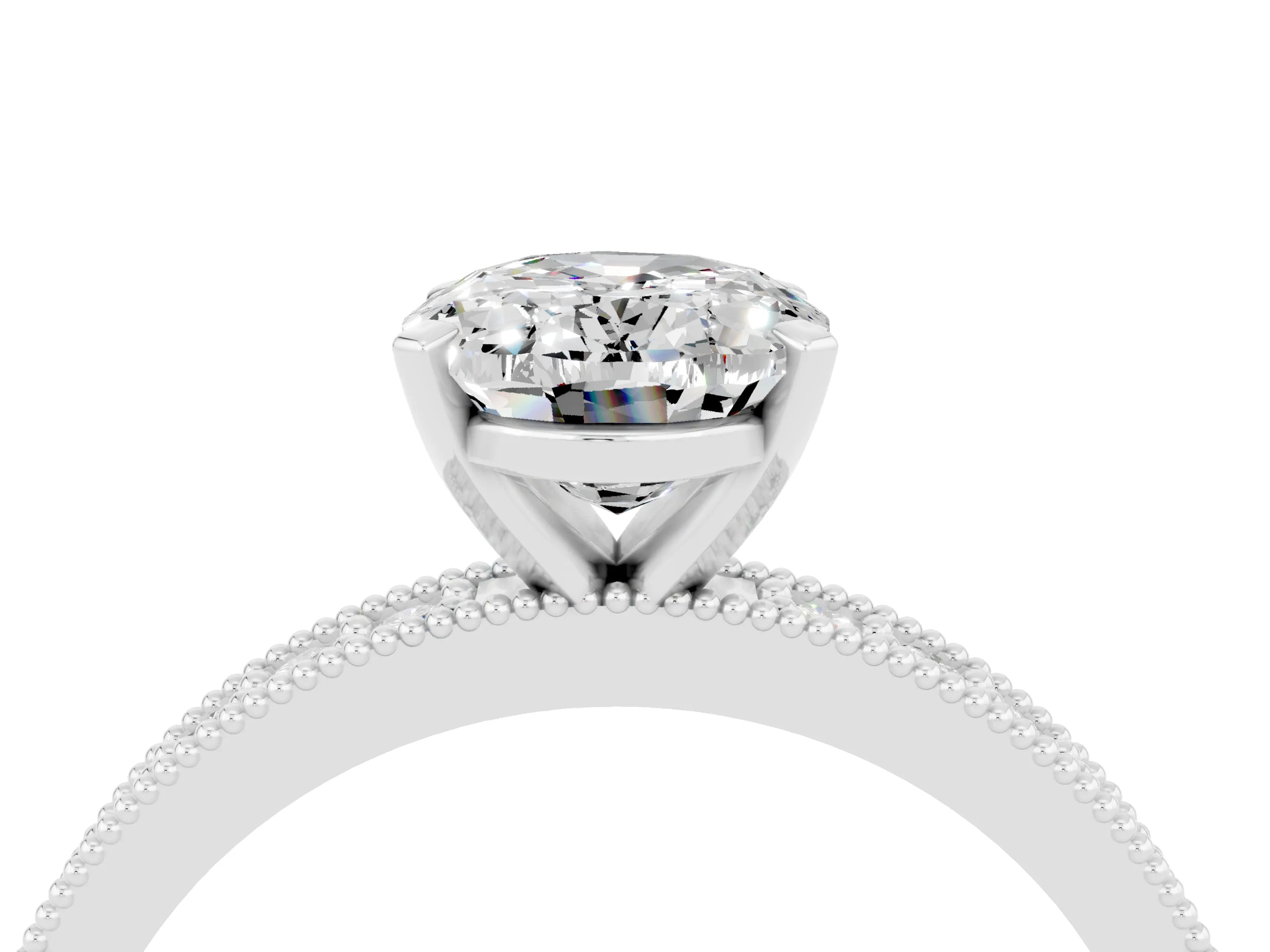 White gold Oval Cut Moissanite Milgrain Pavé Engagement Ring with Four-Prong Setting_16