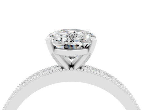 White gold Oval Cut Moissanite Milgrain Pavé Engagement Ring with Four-Prong Setting_16