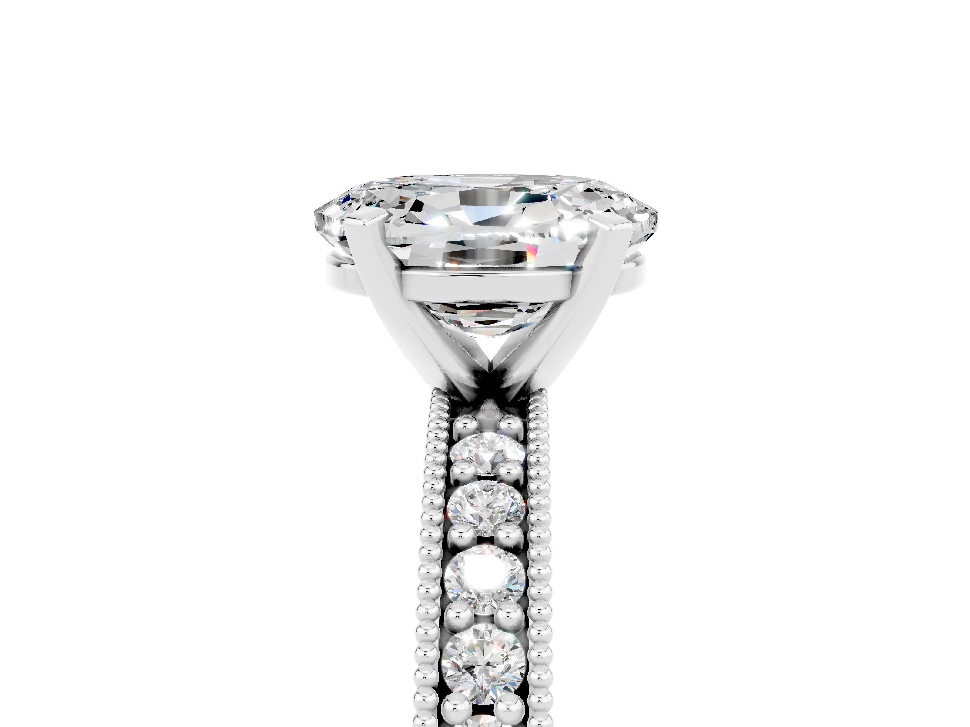 White gold Oval Cut Moissanite Milgrain Pavé Engagement Ring with Four-Prong Setting_17