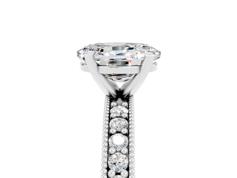 White gold Oval Cut Moissanite Milgrain Pavé Engagement Ring with Four-Prong Setting_17