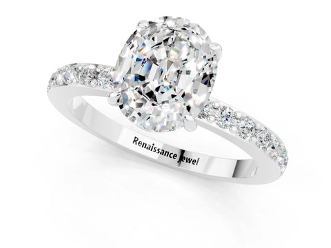 White gold Oval Cut Moissanite Pavé Engagement Ring with Round  Accents and Prong Setting_25