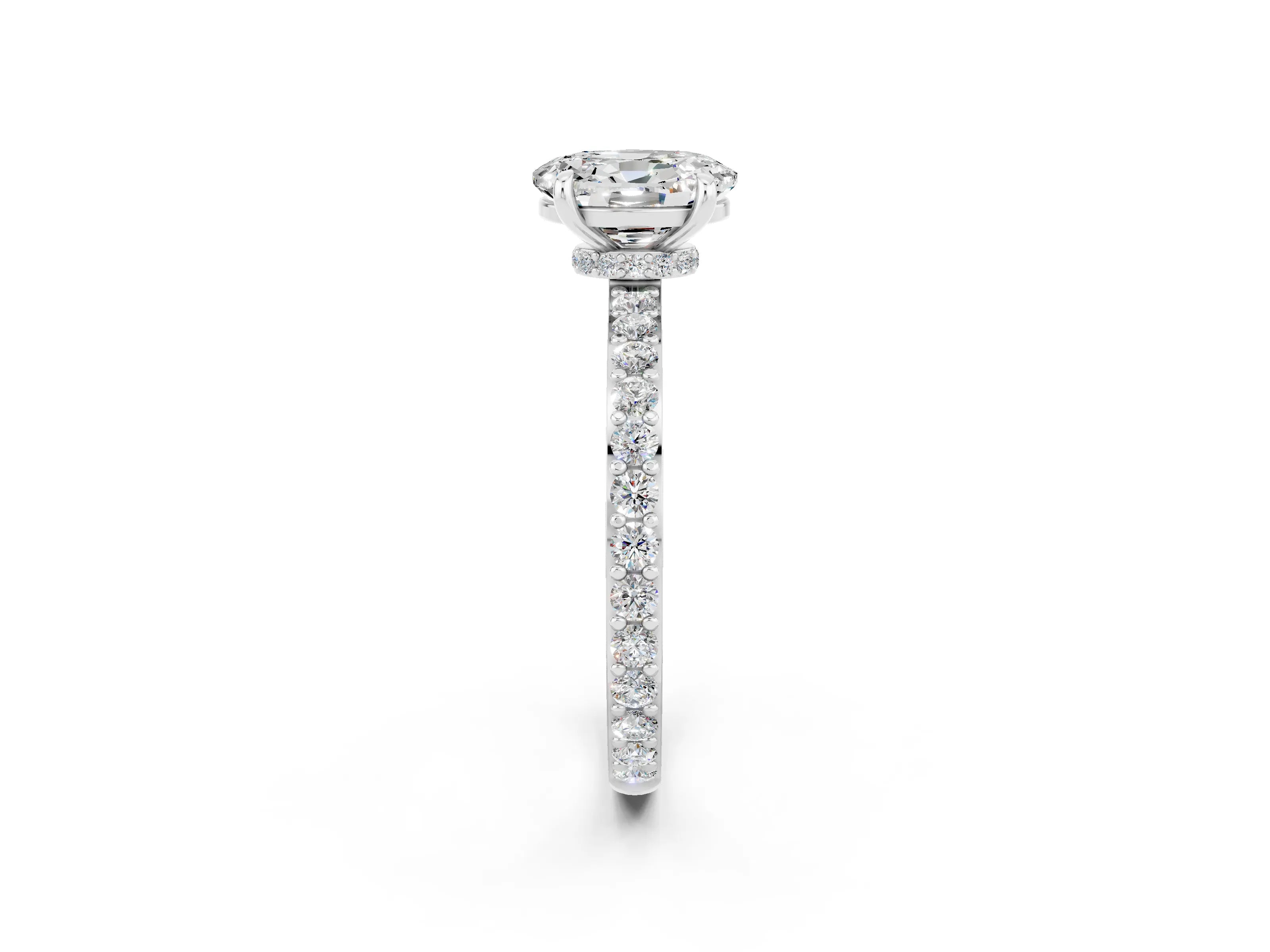 White gold Oval Cut Moissanite Pavé Engagement Ring with Round  Accents and Prong Setting_26