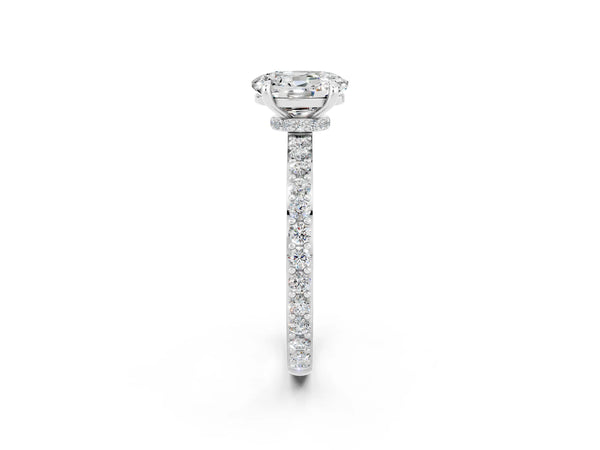 Silver Oval Cut Moissanite Pavé Engagement Ring with Round  Accents and Prong Setting