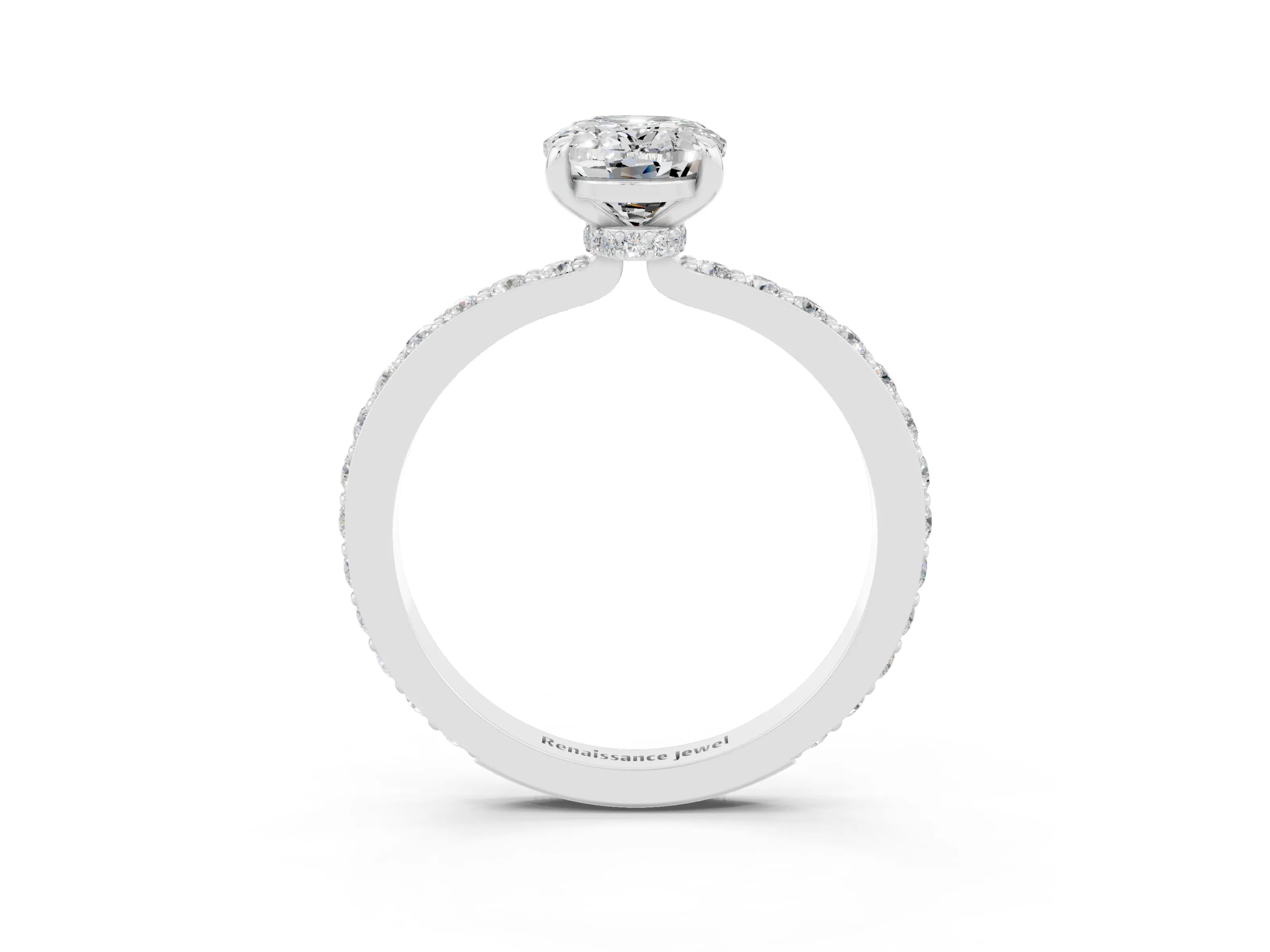 White gold Oval Cut Moissanite Pavé Engagement Ring with Round  Accents and Prong Setting_27