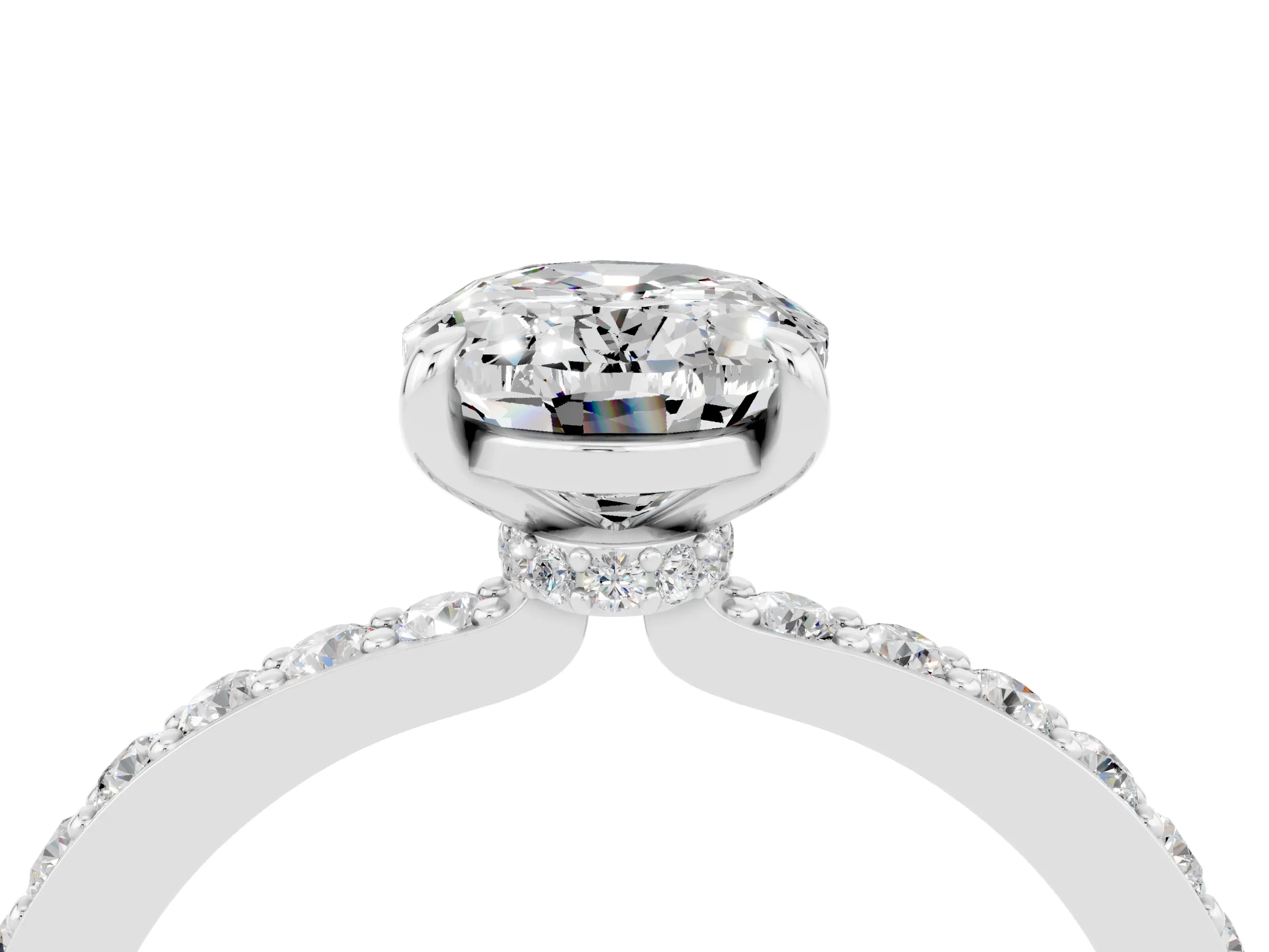 White gold Oval Cut Moissanite Pavé Engagement Ring with Round  Accents and Prong Setting_28