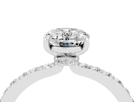 White gold Oval Cut Moissanite Pavé Engagement Ring with Round  Accents and Prong Setting_28