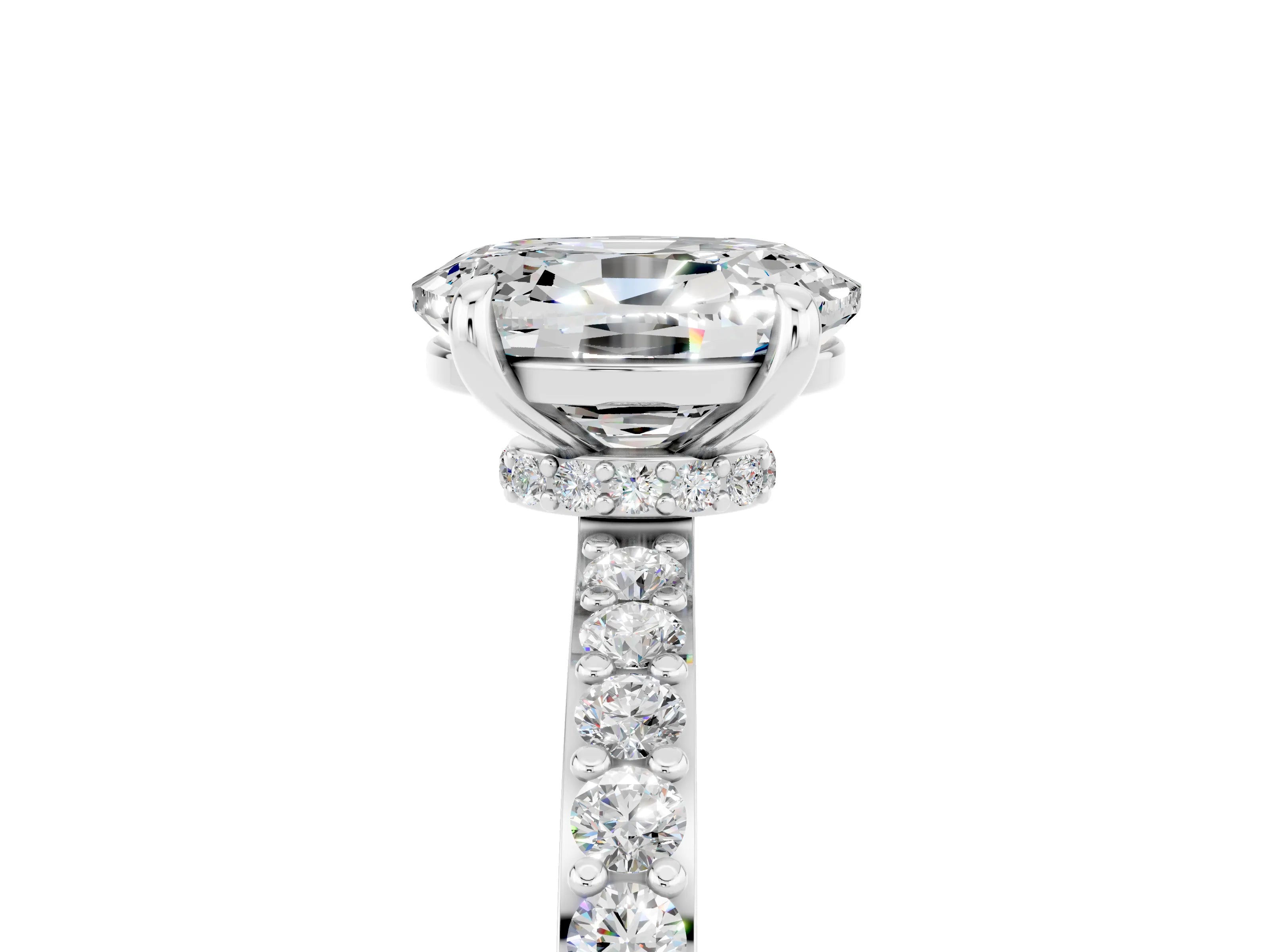 White gold Oval Cut Moissanite Pavé Engagement Ring with Round  Accents and Prong Setting_29