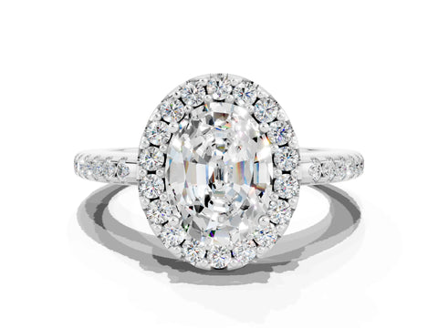 White gold Oval Cut Moissanite Pavé Halo Ring with Four-Prong Setting_12