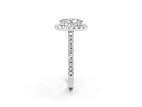 White gold Oval Cut Moissanite Pavé Halo Ring with Four-Prong Setting_14