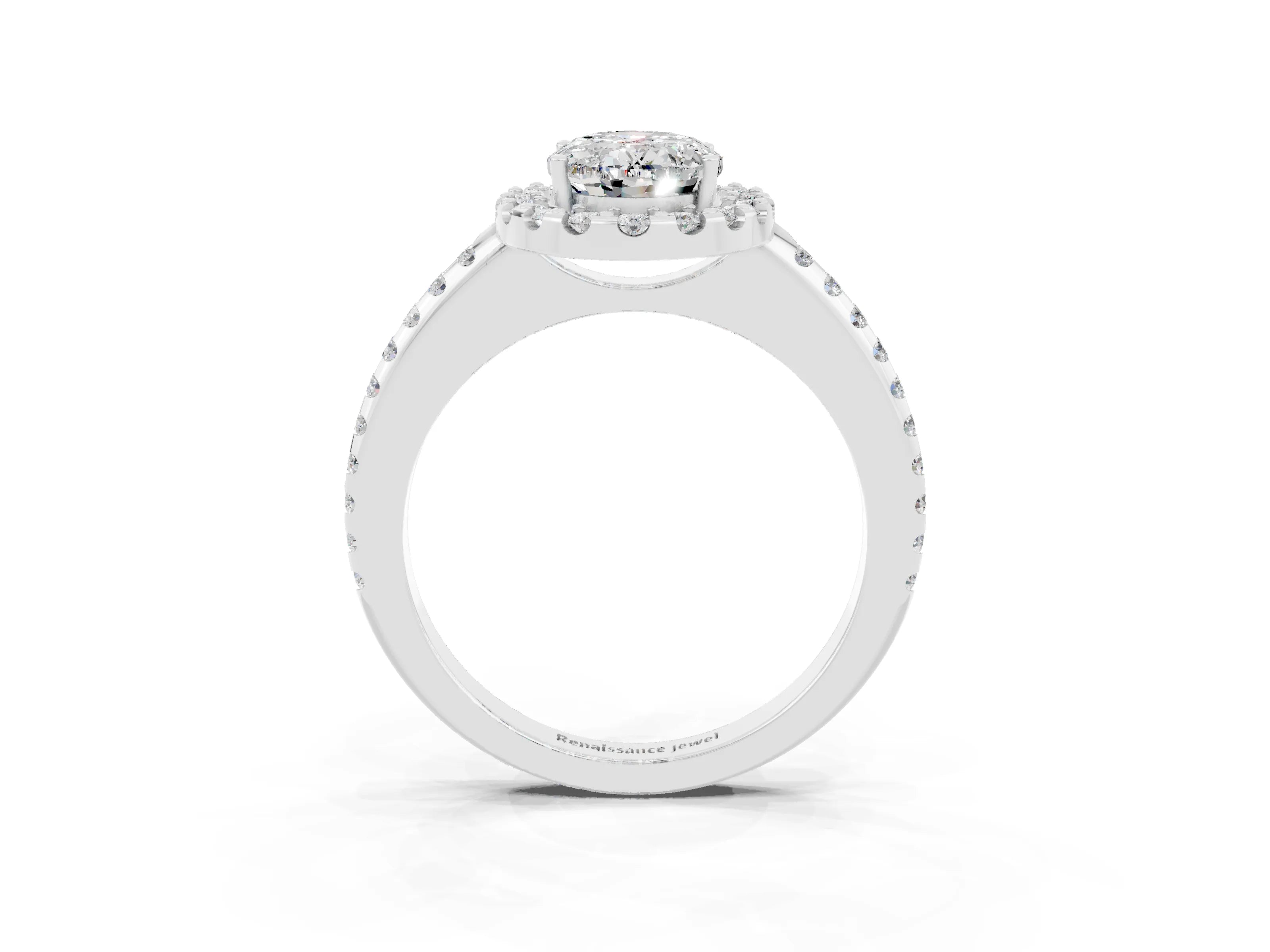 White gold Oval Cut Moissanite Pavé Halo Ring with Four-Prong Setting_15