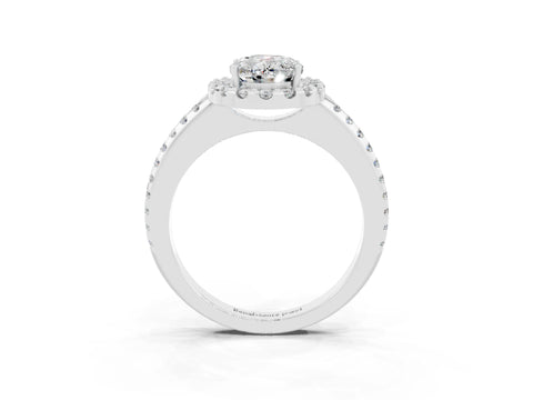 White gold Oval Cut Moissanite Pavé Halo Ring with Four-Prong Setting_15