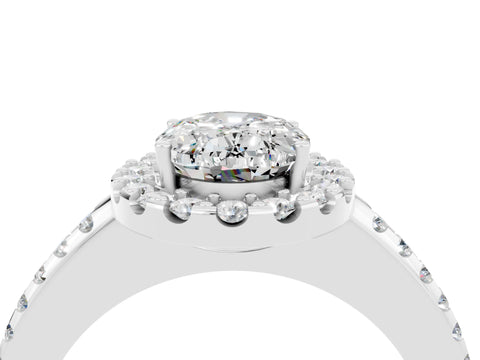 White gold Oval Cut Moissanite Pavé Halo Ring with Four-Prong Setting_16