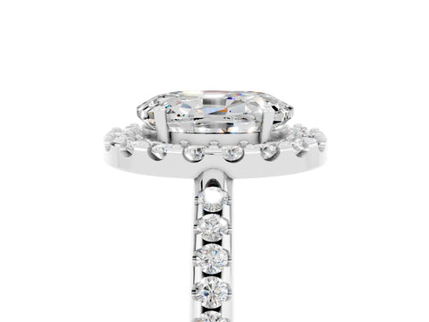 White gold Oval Cut Moissanite Pavé Halo Ring with Four-Prong Setting_17