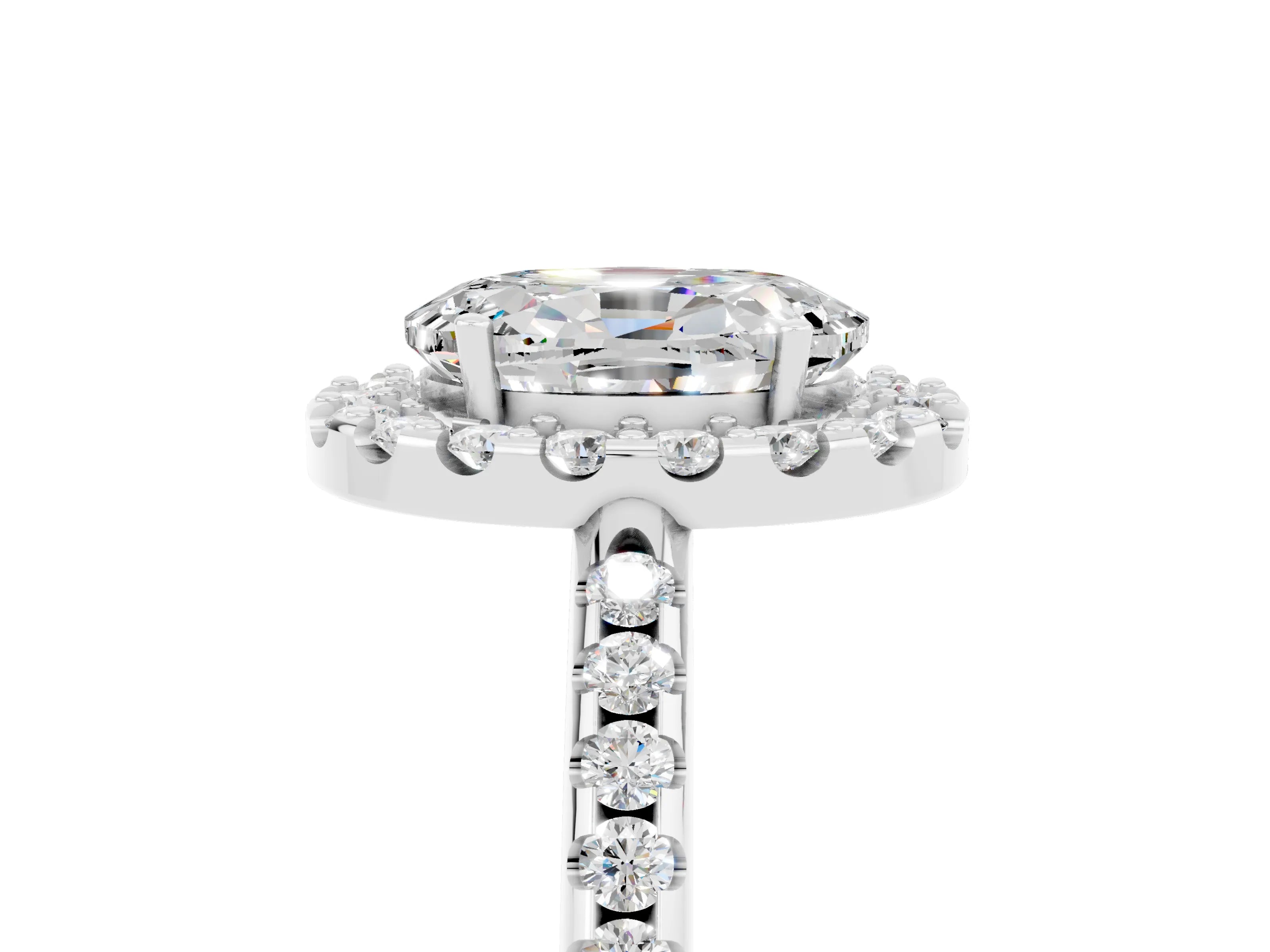 White gold Oval Cut Moissanite Pavé Halo Ring with Four-Prong Setting_17