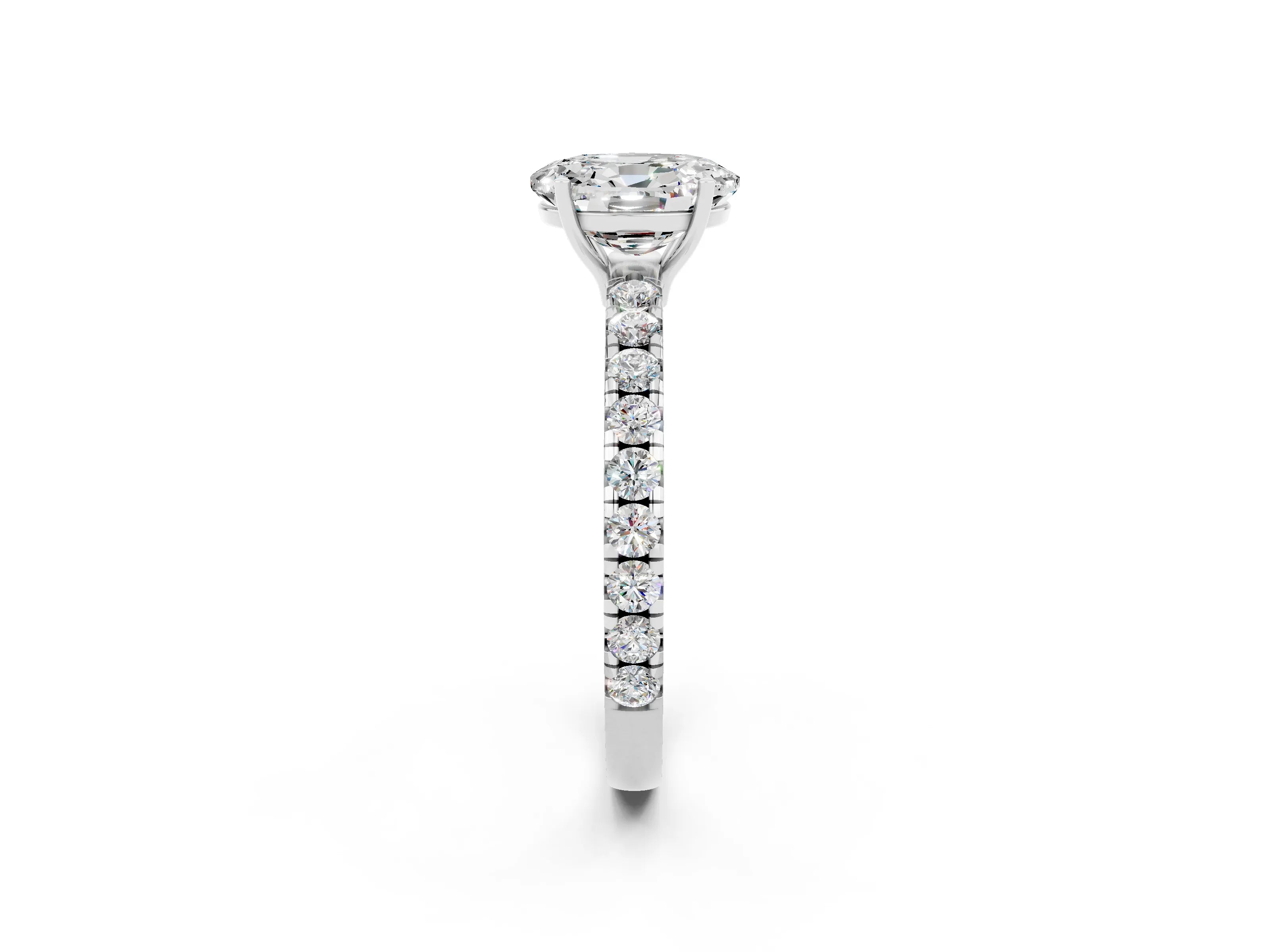 White gold Oval Cut Moissanite Pavé Solitaire Engagement Ring with Four-Prong Setting_26