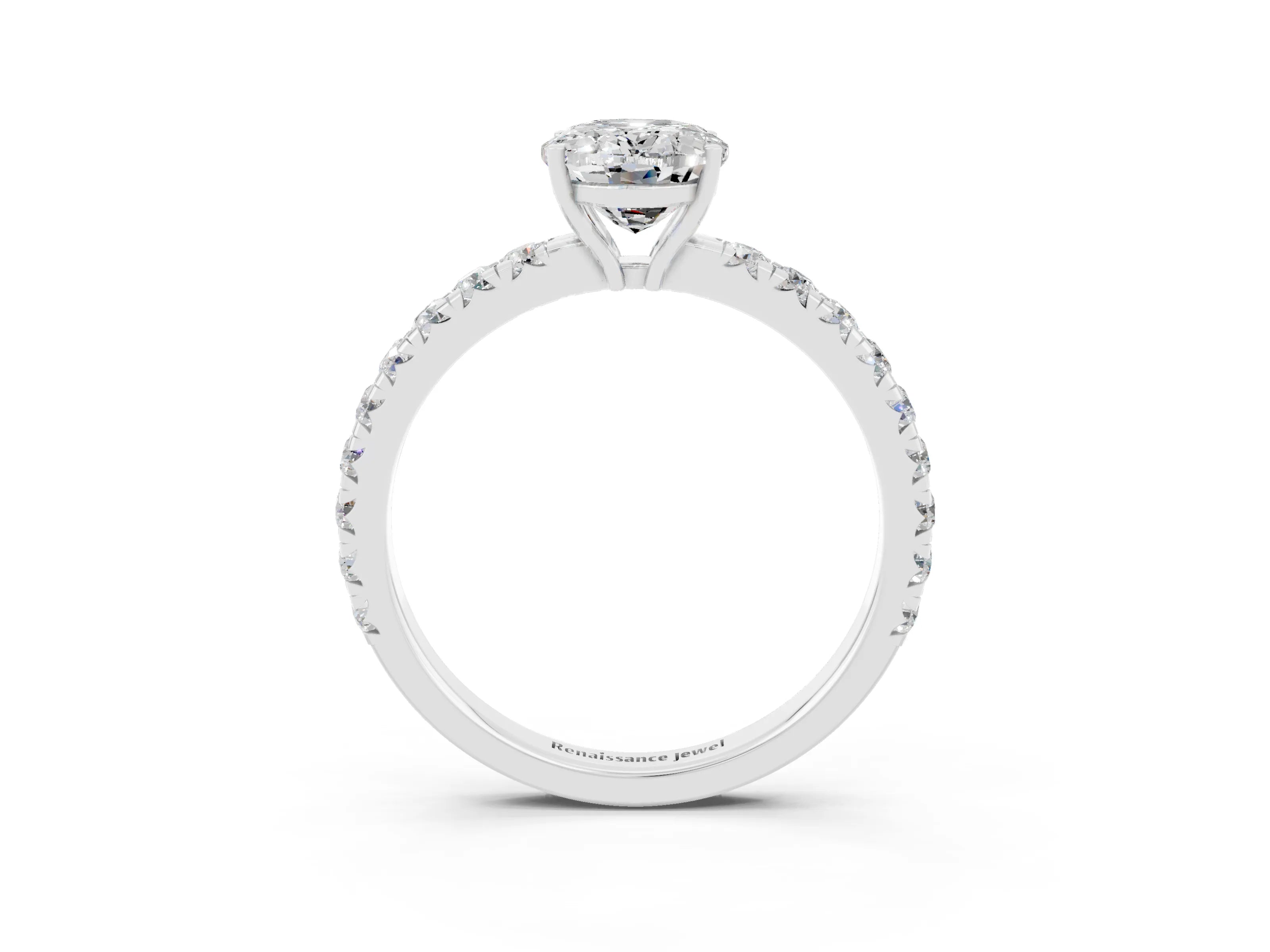 White gold Oval Cut Moissanite Pavé Solitaire Engagement Ring with Four-Prong Setting_27