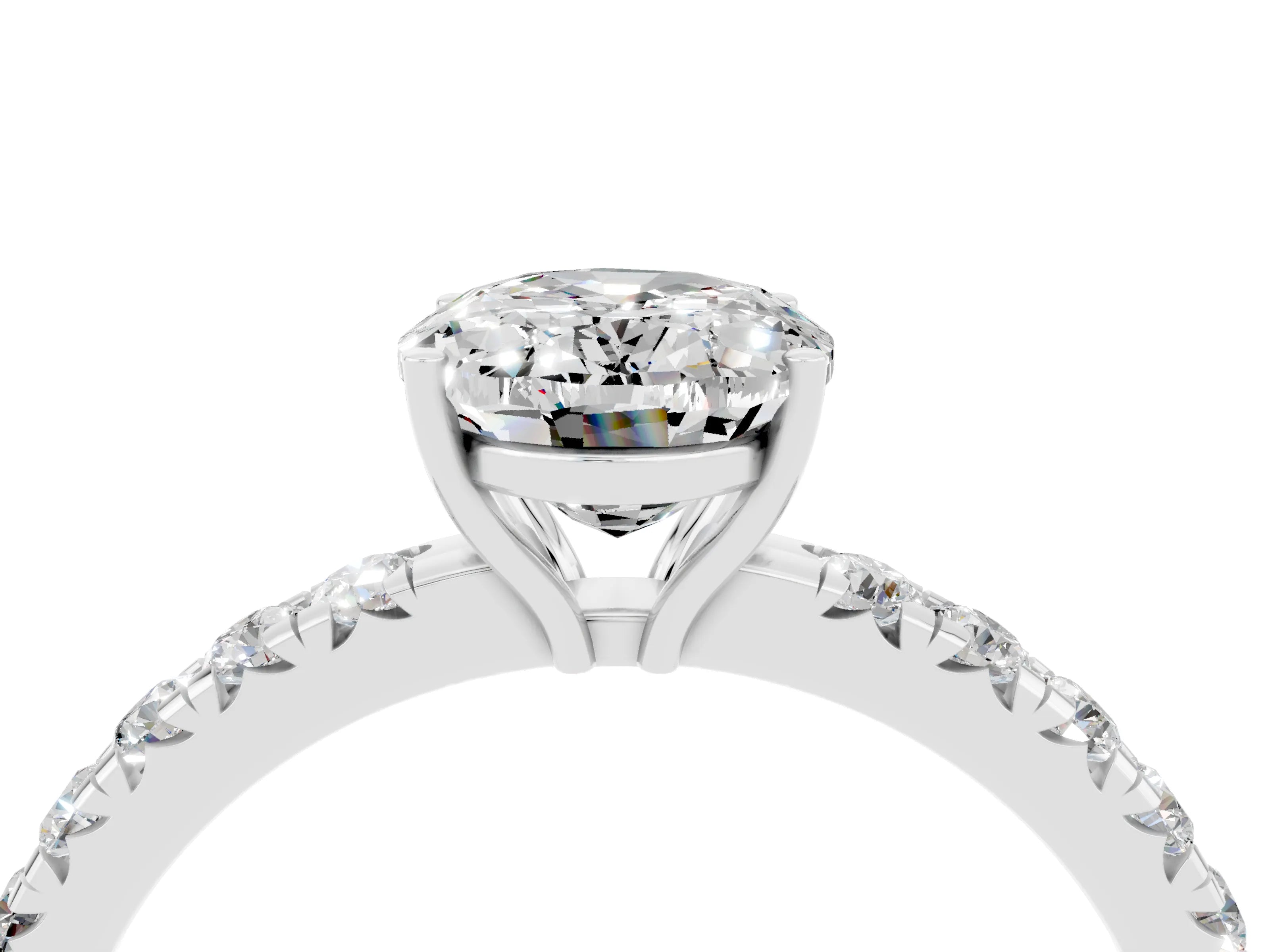 White gold Oval Cut Moissanite Pavé Solitaire Engagement Ring with Four-Prong Setting_28