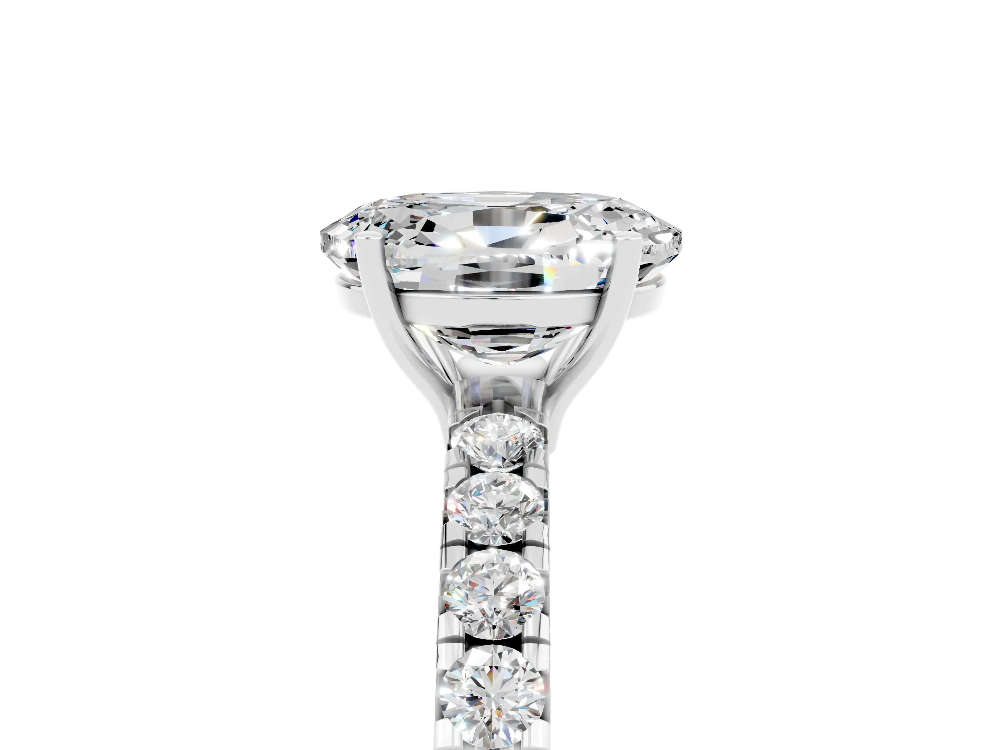 White gold Oval Cut Moissanite Pavé Solitaire Engagement Ring with Four-Prong Setting_29